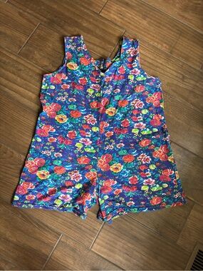 Vintage Bonjour Floral Romper Shorts Jumpsuit Plus 24W 44 Purple Cottagecore